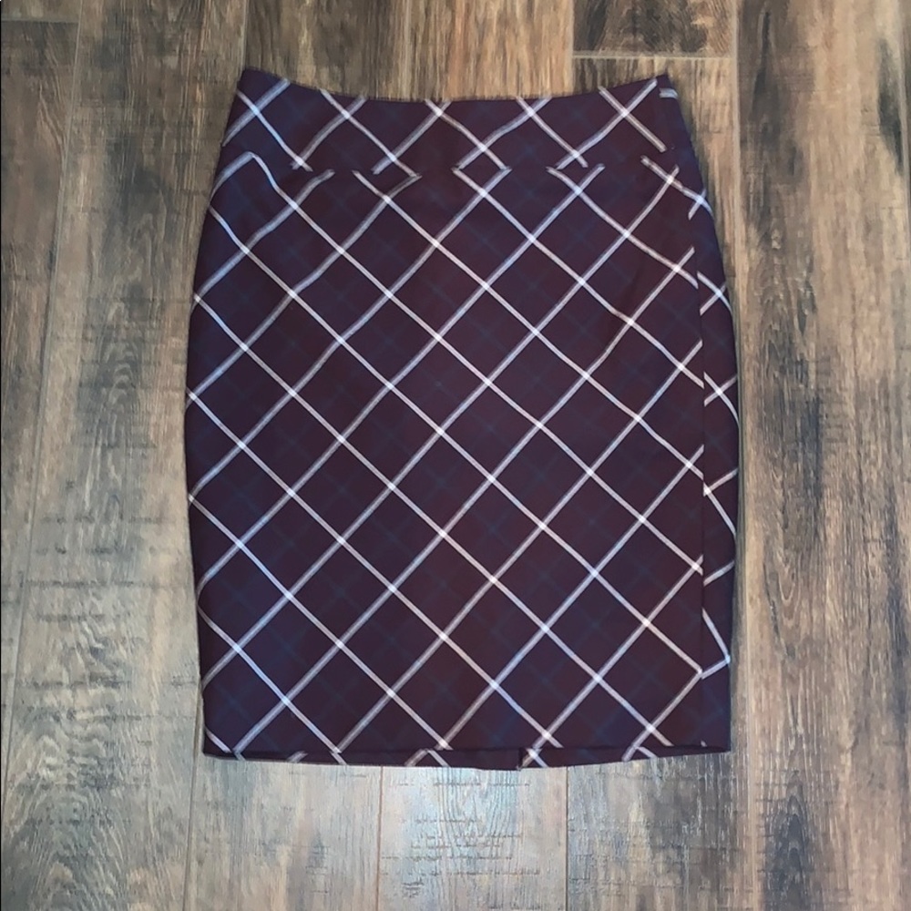The Limited Burgundy Plaid Pencil Skirt